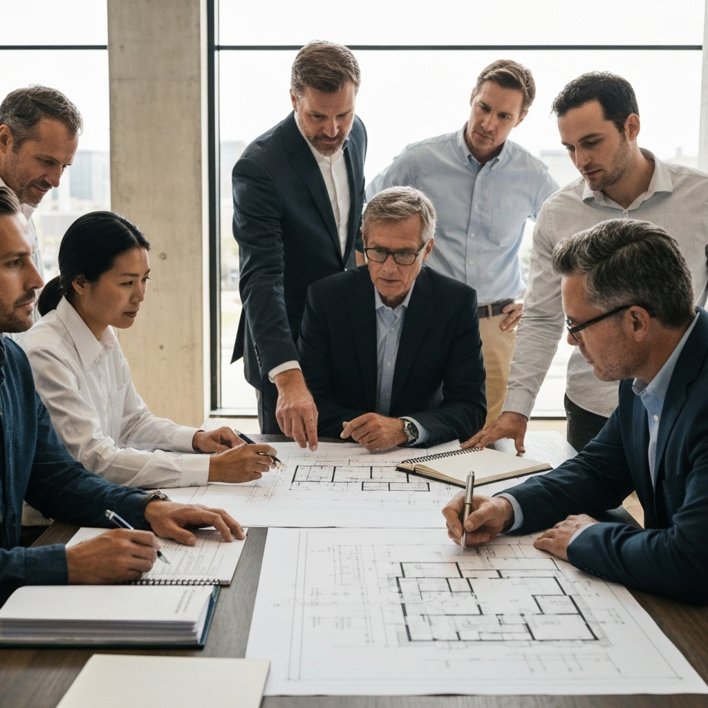 Architectural design review for commercial construction with regulatory compliance documentation